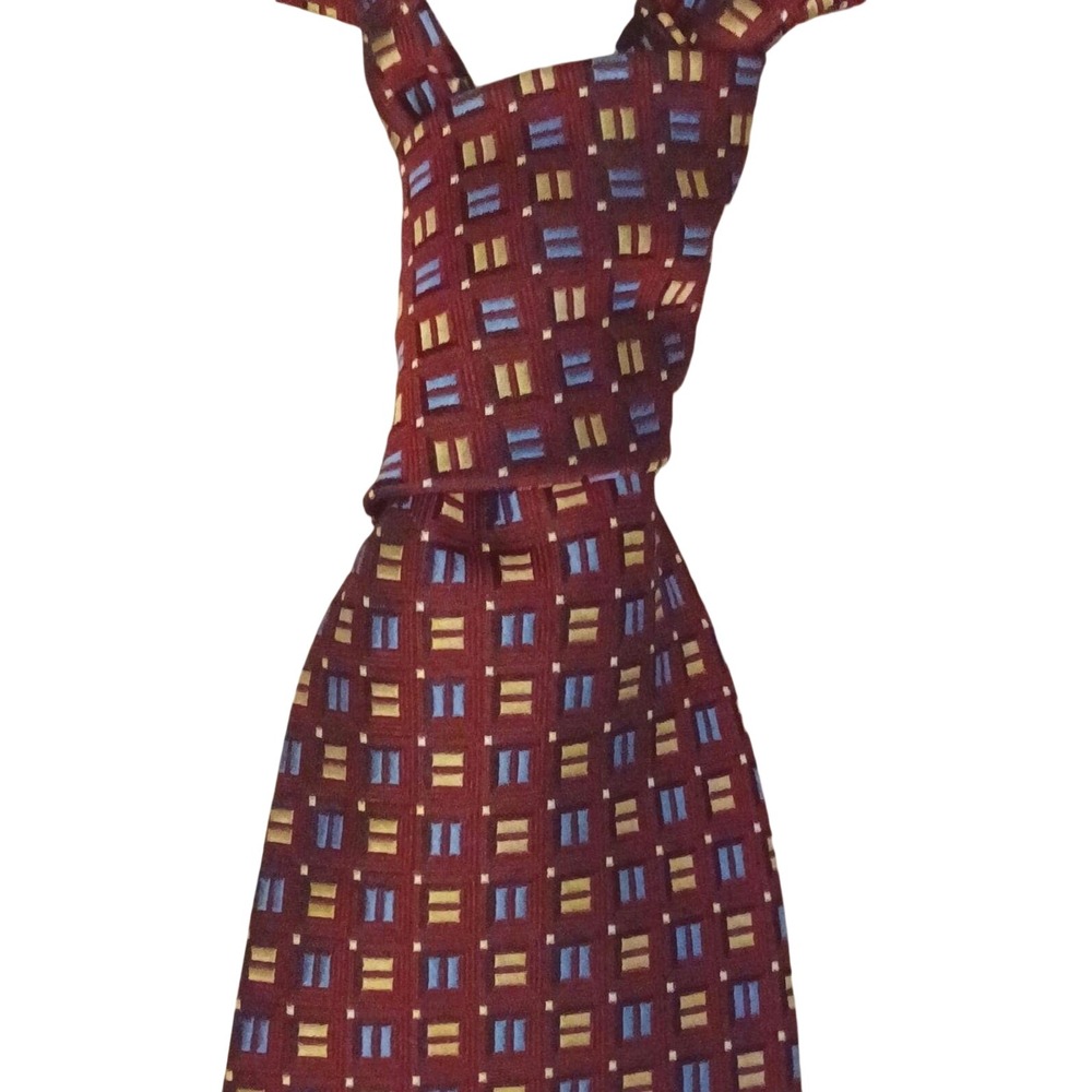 Grant‎ Thomas Mens Burgundy Blue Gold Geometric 100% Silk Necktie Classic Tie